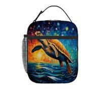 Chintiz Borsa termica per il pranzo per bambini, motivo tartaruga con cielo stellato, riutilizzabile, con tasca frontale in rete laterale, impermeabile, a prova di perdite, per scuola, viaggi, picnic