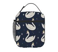 Chintiz Crown Black Swan - Borsa termica per il pranzo per bambini, riutilizzabile, con tasca frontale in rete laterale, impermeabile, a prova di perdite, per scuola, viaggi, picnic, spiaggia, lavoro