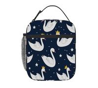 Chintiz Crown Black Swan Star - Borsa termica per il pranzo per bambini, riutilizzabile, con tasca frontale in rete laterale, impermeabile, a prova di perdite, per scuola, viaggi, picnic, spiaggia