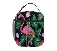 Chintiz Green Leaf Flamingo Borsa termica per bambini, riutilizzabile, con tasca frontale in rete laterale, impermeabile, a prova di perdite, per scuola, viaggi, picnic, spiaggia, lavoro, ragazzi e
