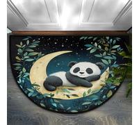 Chintiz Moon Panda, zerbino mezzo rotondo, 91 x 61 cm, morbido tappeto assorbente con retro antiscivolo, tappetino di benvenuto per interni, per ingresso, camera da letto, cucina, ufficio