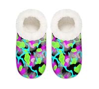 Chintiz Pantofole da donna morbide e calde, da donna, per uomini, arte astratta fluo, pelosa, antiscivolo, con retro chiuso, scarpe da casa per l'inverno, camera da letto, interni ed esterni, Neon