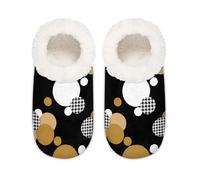 Chintiz Pantofole da donna morbide e calde, da donna, unisex, a pois, in peluche, antiscivolo, chiuse, con retro chiuso, per inverno, camera da letto, interni ed esterni, Pied de poule a pois