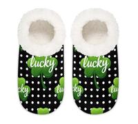 Chintiz Pantofole da donna morbide e calde, da donna, unisex, a pois, per il giorno di San Patrizio, trifoglio, in peluche, antiscivolo, con retro chiuso, scarpe da casa per l'inverno, camera da letto