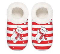 Chintiz Pantofole da donna morbide e calde, da donna, unisex, a righe rosse, con orso polare peloso, antiscivolo, con retro chiuso, scarpe da casa per l'inverno, camera da letto, interni ed esterni