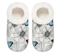Chintiz Pantofole da donna morbide e calde, da donna, unisex, colorate, con farfalle e papaveri, in peluche, antiscivolo, con retro chiuso, scarpe da casa per l'inverno, camera da letto, interni ed