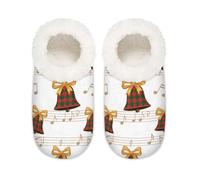 Chintiz Pantofole da donna morbide e calde, da donna, unisex, con campanellino, in peluche, antiscivolo, chiuse, per l'inverno, camera da letto, interni ed esterni, Jingle Bell Natale, XX-Large Wide