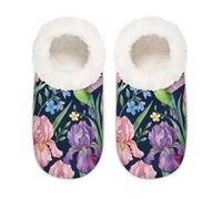 Chintiz Pantofole da donna morbide e calde, da donna, unisex, con colibrì, iris, floreale, peloso, antiscivolo, con retro chiuso, scarpe da casa per l'inverno, camera da letto, interni ed esterni