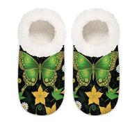 Chintiz Pantofole da donna morbide e calde, da donna, unisex, con farfalle verdi, margherite, fiori sfocati, antiscivolo, chiuse sul retro, scarpe da casa per l'inverno, camera da letto, interni ed