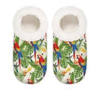 Chintiz Pantofole da donna morbide e calde, da donna, unisex, con foglia di palma, ara, pelose, antiscivolo, chiuse, per camera da letto, inverno, interni ed esterni, Ara foglia di palma 1, X-Large