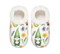 Chintiz Pantofole da donna morbide e calde, da donna, unisex, con gnomo pasquale da giardino fiorito, in peluche, antiscivolo, con retro chiuso, scarpe da casa per l'inverno, camera da letto, interni