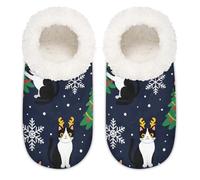 Chintiz Pantofole da donna morbide e calde, da donna, unisex, con grazioso gatto, albero di Natale, peloso, antiscivolo, con retro chiuso, scarpe da casa per l'inverno, camera da letto, interni ed