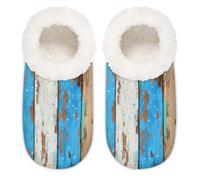 Chintiz Pantofole da donna morbide e calde, da donna, unisex, con venature del legno blu, in peluche, antiscivolo, chiuse, con retro chiuso, scarpe da casa per l'inverno, camera da letto, interni ed