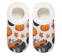 Chintiz Pantofole da donna morbide e calde, da donna, unisex, con zucca e mostri, in peluche, antiscivolo, con retro chiuso, per l'inverno, camera da letto, interni ed esterni, Camion Monster Harvest