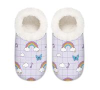 Chintiz Pantofole da donna morbide e calde, da donna, unisex, motivo scozzese arcobaleno, in peluche, antiscivolo, con retro chiuso, scarpe da casa per l'inverno, camera da letto, interni ed esterni