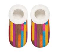 Chintiz Pantofole da donna morbide e calde, per donne e uomini, colorate venature del legno pelose, antiscivolo, chiuse sul retro, scarpe da casa per l'inverno, camera da letto, interni ed esterni