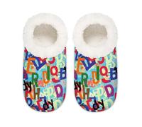 Chintiz Pantofole da donna morbide e calde, per donne e uomini, con lettere dell'alfabeto, graffiti, pelose, antiscivolo, chiuse sul retro, scarpe da casa per l'inverno, camera da letto, interni ed