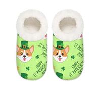 Chintiz Pantofole da donna morbide e calde, per donne e uomini, per il giorno di San Patrizio Corgi Fuzzy peluche antiscivolo chiuso indietro scarpe da casa per l'inverno, camera da letto, interni ed