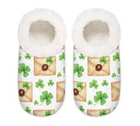 Chintiz Pantofole da donna morbide e calde, per donne e uomini, per il giorno di San Patrizio, trifoglio, in peluche, antiscivolo, con retro chiuso, scarpe da casa per l'inverno, camera da letto