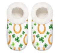Chintiz Pantofole da donna morbide e calde, per donne e uomini, per il giorno di San Patrizio, trifoglio, in peluche, antiscivolo, con retro chiuso, scarpe da casa per l'inverno, camera da letto