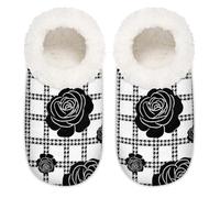 Chintiz Pantofole da donna morbide e calde, per donne e uomini, pied de poule rosa, in peluche, antiscivolo, con retro chiuso, scarpe da casa per camera da letto, inverno, interni ed esterni, Pied de