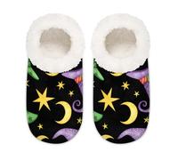 Chintiz Pantofole da donna morbide e calde, per donne, uomini, cappello magico per Halloween, stella, luna, peloso, antiscivolo, con retro chiuso, scarpe da casa per l'inverno, camera da letto