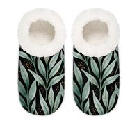 Chintiz Pantofole da donna morbide e calde, per donne, uomini, foglie verdi, puntini dorati, pelose, antiscivolo, chiuse sul retro, scarpe da casa per l'inverno, camera da letto, interni ed esterni