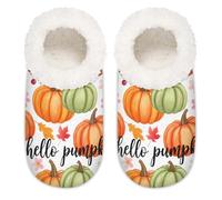 Chintiz Pantofole da donna morbide e calde, per donne, uomini, Hello Pumpkin, in peluche, antiscivolo, chiuse, con retro chiuso, scarpe da casa per l'inverno, camera da letto, interni ed esterni, Ciao