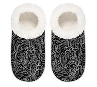 Chintiz Pantofole da donna morbide e calde, per donne, uomini, linee di arte astratta, in peluche, antiscivolo, chiuse, per l'inverno, camera da letto, interni ed esterni, Linee di arte astratta