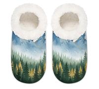 Chintiz Pantofole da donna morbide e calde, per donne, uomini, montagne, foreste, pelose, antiscivolo, chiuse, scarpe da casa per l'inverno, camera da letto, interni ed esterni, Montagne Foreste