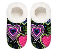 Chintiz Pantofole da donna morbide e calde, per donne, uomini, motivo geometrico, peloso, antiscivolo, con retro chiuso, scarpe da casa per l'inverno, camera da letto, interni ed esterni, Amore