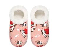 Chintiz Pantofole da donna morbide e calde, per donne, uomini, San Valentino, mucca, amore, peloso, antiscivolo, con retro chiuso, scarpe da casa per l'inverno, camera da letto, interni ed esterni