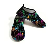 Chintiz Scarpe da acqua per donne e uomini, per Halloween, con zucca al neon, antiscivolo, ad asciugatura rapida, morbide, calzini acquatici a piedi nudi, per estate, spiaggia, piscina, surf, yoga