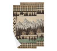 Chintiz Set di 2 asciugamani da bagno con orsetto della foresta, altamente assorbenti, morbidi, per bagno, doccia, viso, per bambini, cucina, dormitorio, hotel, spa, fattoria, tè per gli ospiti