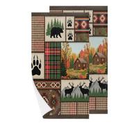 Chintiz Set di 2 asciugamani da cabina con animali della foresta, altamente assorbenti, morbidi, per bagno, doccia, viso, per bambini, cucina, dormitorio, hotel, spa, fattoria, tè per gli ospiti