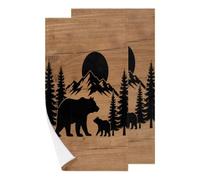 Chintiz Set di 2 asciugamani per le mani, con orso, foresta, montagna, altamente assorbente, morbido, per bagno, doccia, viso, per bambini, cucina, dormitorio, hotel, spa, fattoria, tè per ospiti