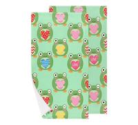 Chintiz Set di 2 asciugamani per le mani, motivo rane e cuori, altamente assorbenti, morbidi, da bagno, doccia, per cucina, bambini, cameretta dei bambini, dormitorio