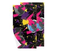 Chintiz Set di 2 asciugamani retrò con palline da discoteca, altamente assorbenti, morbidi, per bagno, cucina, dormitorio, hotel, spa, fattoria, tè per ospiti