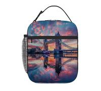 Chintiz Sunrise Tower Bridge, borsa termica per il pranzo per bambini, riutilizzabile, con tasca frontale in rete laterale, impermeabile, a prova di perdite, per scuola, viaggi, picnic, spiaggia