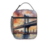 Chintiz Sunrise Tower Bridge Rive - Borsa termica per il pranzo per bambini, riutilizzabile, con tasca frontale in rete laterale, impermeabile, a prova di perdite, per scuola, viaggi, picnic, spiaggia