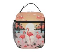Chintiz Sunset Flamingo - Borsa termica per il pranzo per bambini, riutilizzabile, con tasca frontale in rete laterale, impermeabile, a prova di perdite, per scuola, viaggi, picnic, spiaggia, lavoro