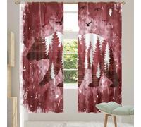 Chintiz Tende velate lunghe 213 cm, motivo orso della foresta rossa, filtrano la luce, con tasca per asta, in voile, tende per finestre per camera da letto e soggiorno, 2 pannelli, ciascuno 140 x 213