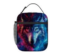 Chintiz Yin Yang Lupo cielo stellato borsa termica per il pranzo per bambini, riutilizzabile, con tasca frontale in rete laterale, impermeabile, a prova di perdite, per scuola, viaggi, picnic