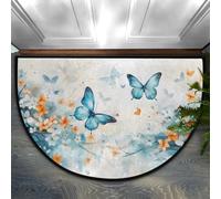 Chintiz Zerbino mezzo rotondo verde blu classico con farfalla 91 x 61 cm, morbido tappeto assorbente con retro antiscivolo, tappetino di benvenuto per interni, per ingresso, camera da letto, cucina