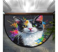 Chintiz Zerbino semicircolare a forma di gatto con inchiostro colorato, 91 x 61 cm, morbido tappeto assorbente con retro antiscivolo, tappetino di benvenuto per interni, per ingresso, camera da letto