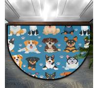 Chintiz Zerbino semicircolare blu con impronte di cane carine, 91 x 61 cm, morbido tappeto assorbente con retro antiscivolo, tappetino di benvenuto per interni, per ingresso, camera da letto, cucina