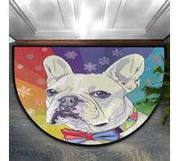 Chintiz Zerbino semicircolare colorato con bulldog francese, 91 x 61 cm, morbido tappeto assorbente con retro antiscivolo, tappetino di benvenuto per interni, per ingresso, camera da letto, cucina