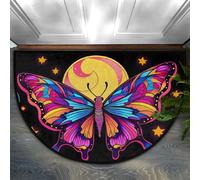 Chintiz Zerbino semicircolare colorato con farfalla e luna, 91 x 61 cm, morbido tappeto assorbente con retro antiscivolo, tappetino di benvenuto per interni, per ingresso, camera da letto, cucina
