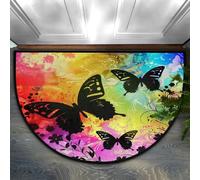 Chintiz Zerbino semicircolare colorato con farfalla nera, 91 x 61 cm, morbido tappeto assorbente con retro antiscivolo, tappetino di benvenuto per interni, per ingresso, camera da letto, cucina