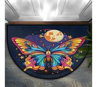 Chintiz Zerbino semicircolare colorato con farfalle, luna, stelle, 91 x 61 cm, morbido tappeto assorbente con retro antiscivolo, tappetino di benvenuto per interni, per ingresso, camera da letto